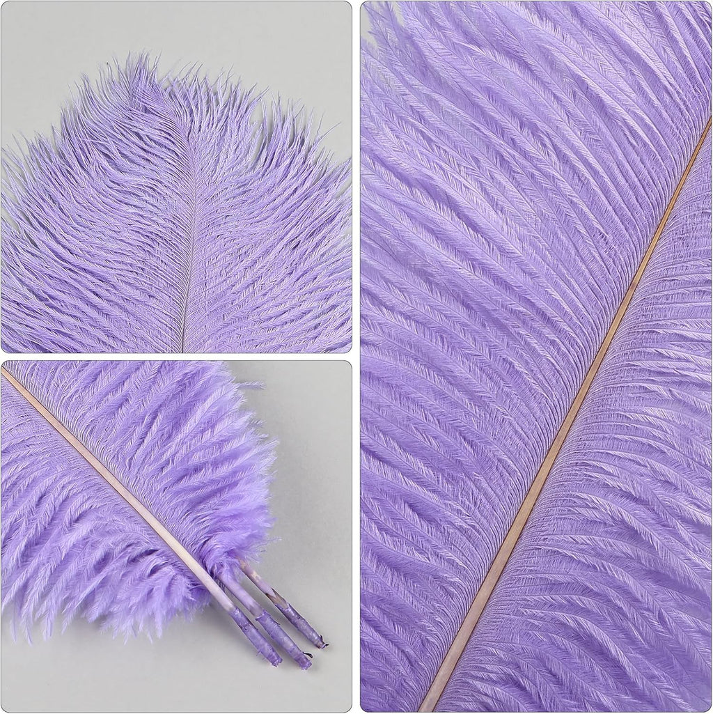 THARAHT Lavender Ostrich Feathers 12pcs Natural Bulk 10-12Inch 25cm-30cm for Crafts Wedding Party Centerpieces Easter Gatsbi and Decoration Feather