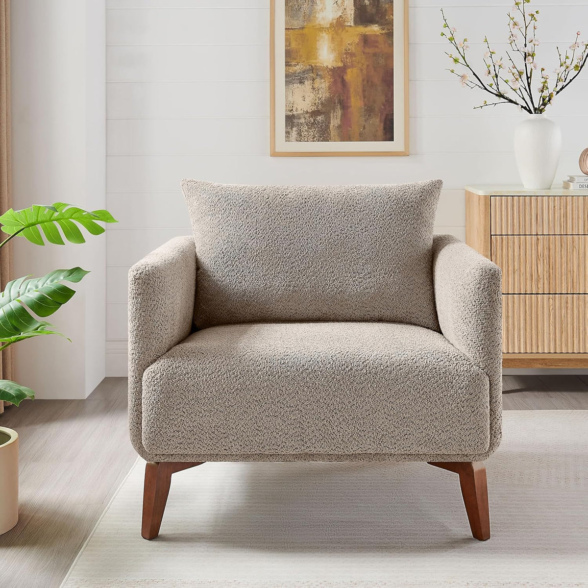 Oversized Accent Chair Modern Boucle Armchair for Living Room Sets of 2 - 37" Wide & Cozy Reading Accent Chair with Solid Wood Legs, Camel Upholstered Lounge Chair for Bedroom & Office(Easy Assembly)