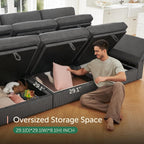 HONBAY Modular Sectional Sofa with Storage Corduroy Sleeper Sofa Modular Sectional Couches for Living Room,Dark Grey
