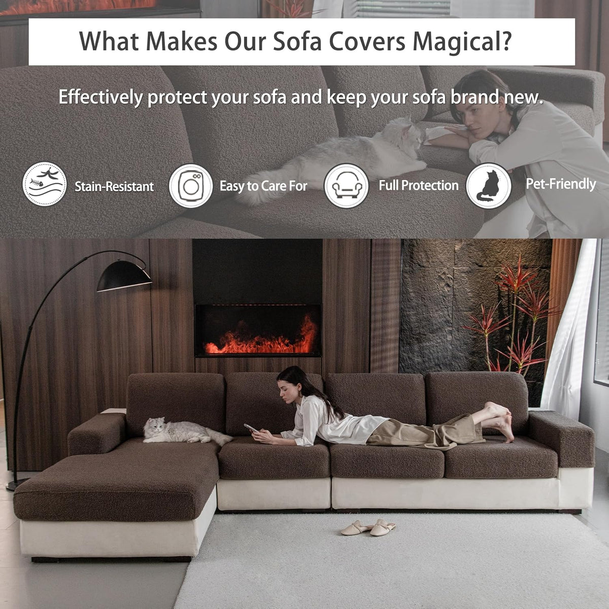 Couch Cushion Covers for Sectional Sofa, Stretch Soft Sofa Slipcovers Washable Wear-Resistant Universal Furniture Protector for Living Room(1 Piece Loveseat Cover, Brown)