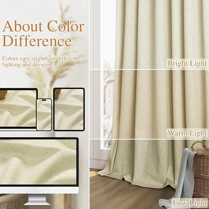 100% Blackout Linen Curtains for Bedroom 90 inches Long, Thermal Insulated Room - Image 7