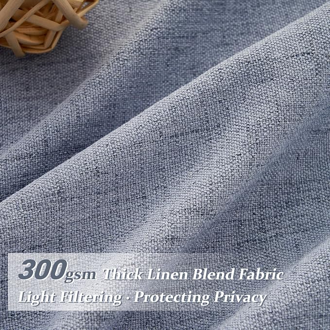Dusty Blue 102 Inch Extra Long Memory Trained Pleated Linen Sheer Curtains - Image 2
