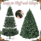 7.5ft Prelit Christmas Tree - Fluffy Fraser Fir with 600 Multicolor Lights & 9 Modes, Hinged Branches & 1300 Tips, Artificial Christmas Tree Includes Stand with Foot Switch for Holiday Home Decor