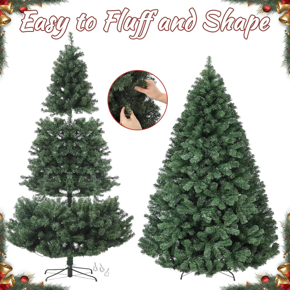7.5ft Prelit Christmas Tree - Fluffy Fraser Fir with 600 Multicolor Lights & 9 Modes, Hinged Branches & 1300 Tips, Artificial Christmas Tree Includes Stand with Foot Switch for Holiday Home Decor