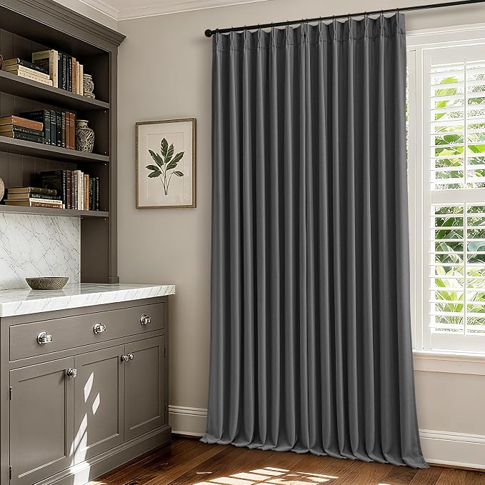 Dark Grey Pleated Thick Linen Blackout Curtains 80 Inches Long - Image 8