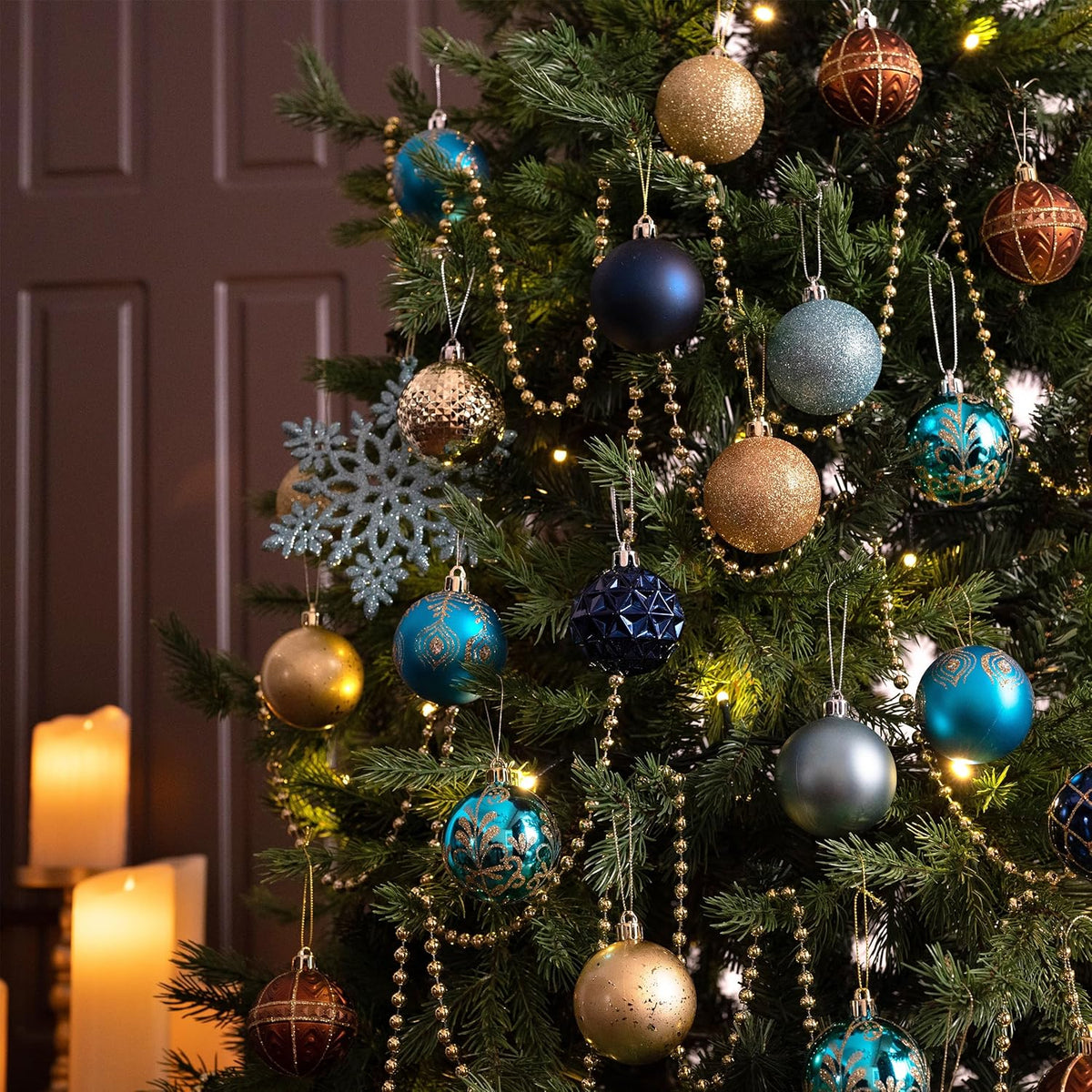 Valery Madelyn Christmas Tree Decorations Ornament Set for Fall Halloween, 50ct 2.36 Inches Blue and Gold Shatterproof Christmas Ball Ornaments Hanging Xmas Holiday Party Decor