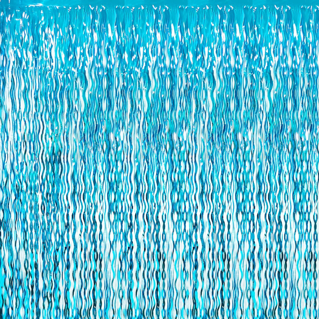 GOER 3.2 ft x 6.5 ft Metallic Tinsel Foil Fringe Curtains Party Photo Backdrop Party Streamers for Birthday,Graduation,New Year Eve Decorations Wedding Decor (1 Pack,Wavy Light Blue)