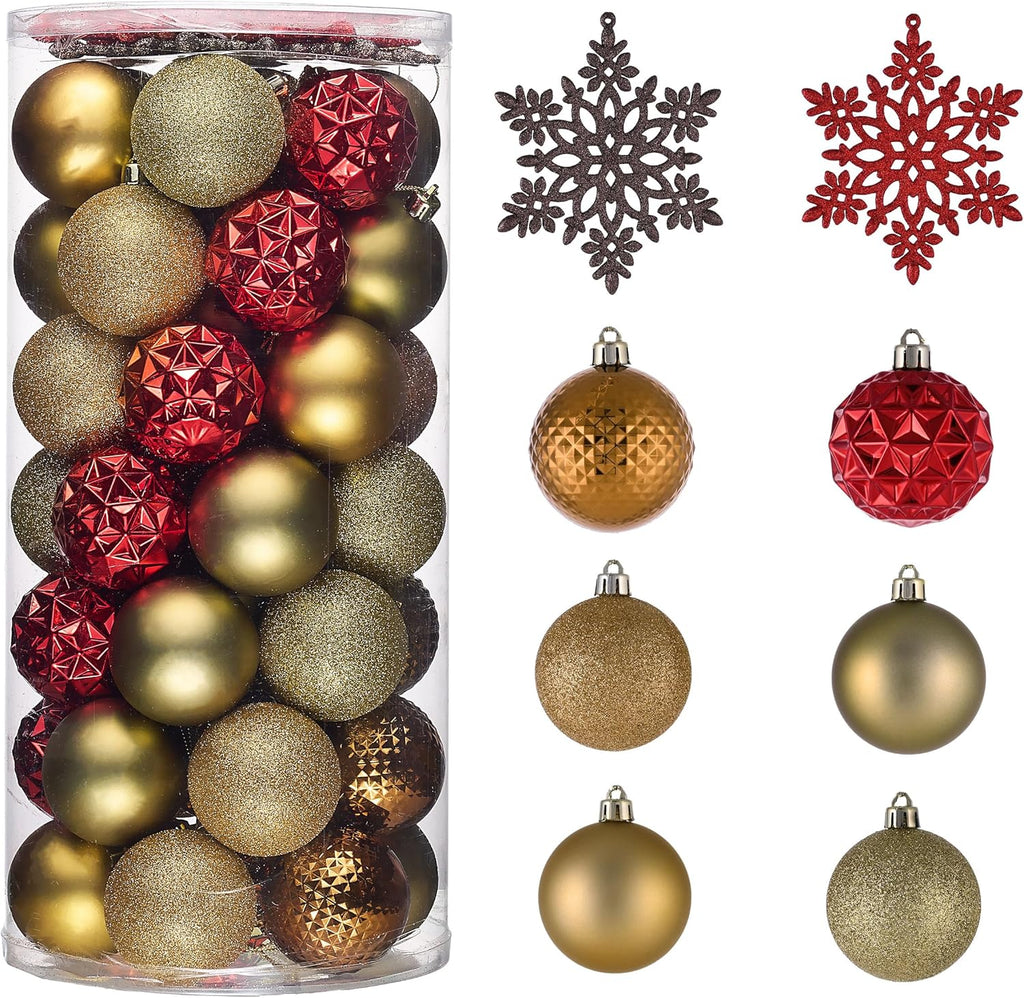 Valery Madelyn Christmas Tree Decorations Ornament Set for Fall Halloween, 50ct 2.36 Inches Red and Brown Shatterproof Christmas Ball Ornaments Hanging Xmas Holiday Party Decor