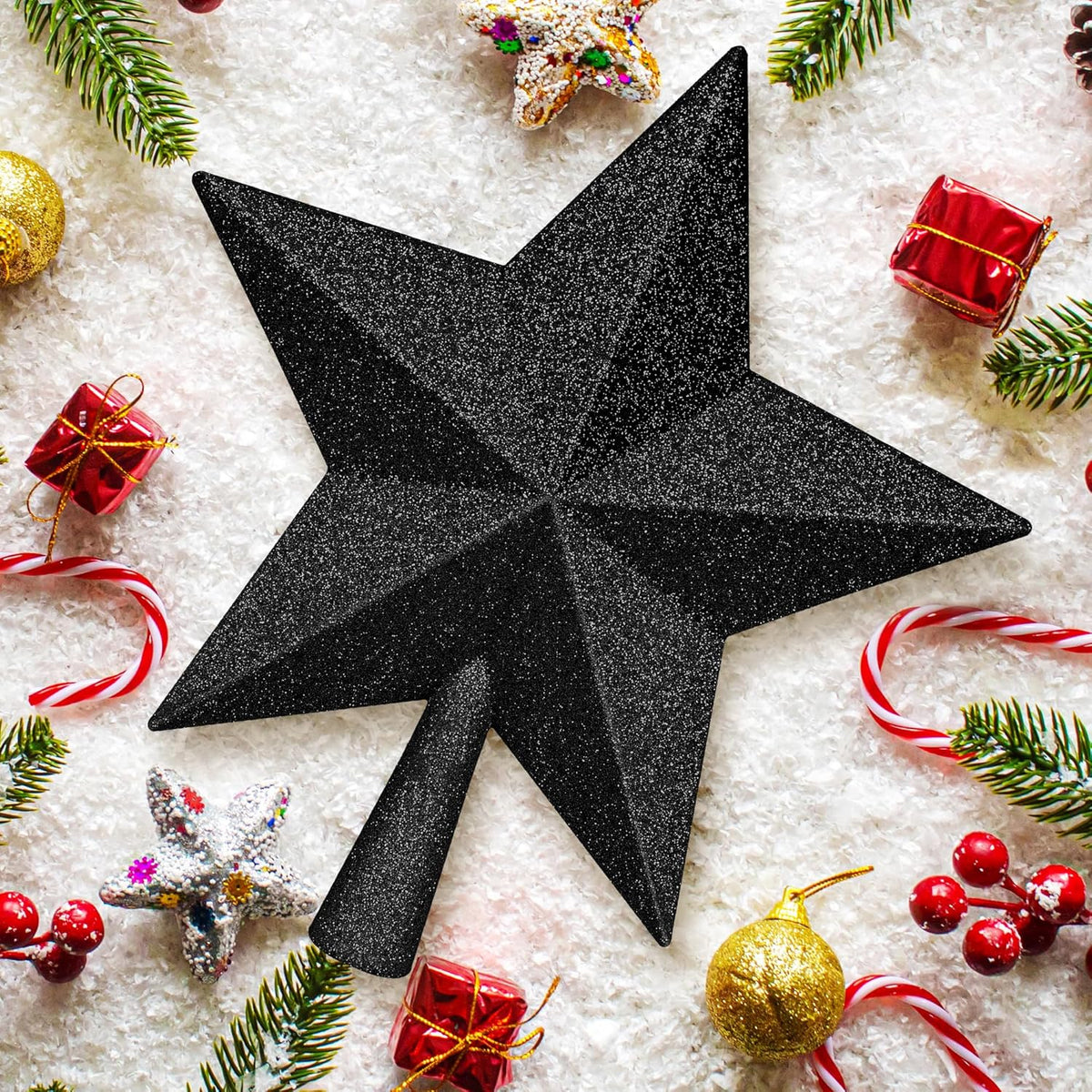 Tree Topper Star, 10" Rose Gold Christmas Star Tree Topper Accessories, Large Xmas Glitter 3D Bethlehem Tree Topper Ornament, Waterproof Holiday Christmas Tree Topper Star for Home Indoor Outdoor