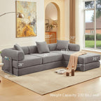 107" Oversized Convertible Sleeper Sofa Bed, Corduroy L Shape Sectional Couch, Folding Sofa Bed with Side Pocket, Modern Cloud Floor Mattress Couch, Modular Sofa for Living Room, Grey