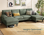 LINSY HOME Sectional Couch, 111'' W Corduroy U Shaped Sofa with Sleepable Armrests, 4 Seat Couch with Double Chaises, Deep Seat Sofa for Living Room, Army Green