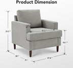 Mid-Century Accent Chair,Modern Linen Fabric Armchair for Living Room,Comfy Upholstered Reading Accent Chairs for Bedroom,Single Sofa Chair with Wood Legs (Light Grey, 1 Pack)