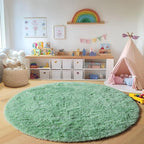Sage Green Round Area Rugs 5ft, Fluffy Soft Bedroom Circle Rug - Image 5