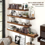 Floating Shelves - 2 Large Wall Mounted Shelves with Invisible Brackets, Long Wood Floating Wall Shelf for Living Room, Bedroom, Kitchen (Brown, 48" W x 9" D x 1.5" H)