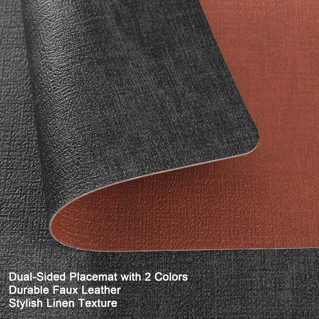 Myir JUN Dual Sided Faux Leather Placemats Set of 8 for Indoor Outdoor Dining Tables, Square Non-Slip Washable Wipeable Table Mats (Gray Terracotta, Set of 8)