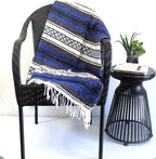 Del Mex Classic Mexican Blanket, Large Authentic Woven Falsa Throw (70"x50"), Artisan Southwest Décor for Beach, Yoga, Outdoors (Blue)