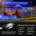 Icicle Christmas Lights Outdoor, 33 FT 400 LED Icicle Lights for Outside 8 Modes with 75 Drops, Plug in Waterproof Hanging Christmas Light for Holiday Pavilion Balcony Decorations, Blue