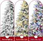 9FT Snow Flocked Pre-Lit Christmas Tree with 360° Rotating Base, 2512 PE/PVC Tips, 600 LED Lights, 8 Modes, Dimmable and Timer Functions, Musical Artificial Xmas Tree for Holiday Decor