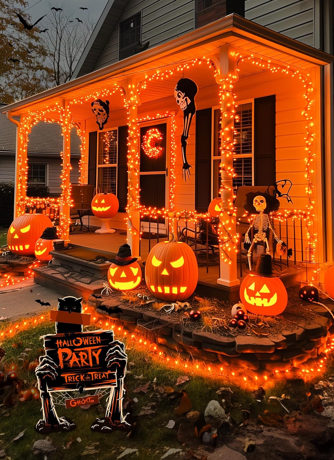Battery Operated Halloween Indoor String Lights, 8 ft 20 LED Orange Mini Cluster Tree Lights with Timer, Indoor Outdoor Patio Garland Window Decor for Party Christmas Halloween Decorations