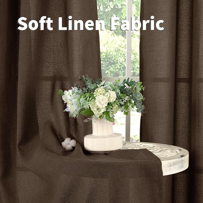 YoungsTex 102 Inches Long Brown Linen Curtains, Chocolate Semi Sheer Drapes - Image 6