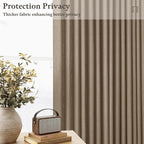 96 Inches Pleated Linen Tan Latte Memory Train Semi Sheer Curtains 2 Panels | - Image 3