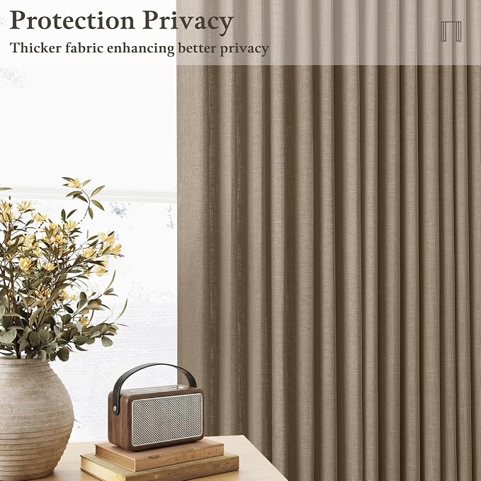Thick Linen Pinch Pleat Dark Brown Semi Sheer Privacy Curtains 63 Inch Long | - Image 5