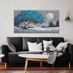 TAIJXAGSG Wall Art For Living Room Blue Tree Moon Canvas Art Wall Print Decor Artwork Print Painting 24" X 48" Modern Wall Art Picture For Bedroom Modern Salon Kitchen Office Home Wall Decor