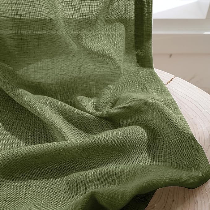 BGment Olive Green Linen Sheer Curtains 84 Inches Long - Image 7