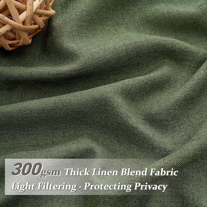 Custom Olive Green Pinch Pleated Drapes Linen Blend Light Filtering Curtains 86 - Image 2