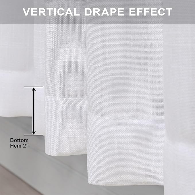 White Curtains 60 Inch Wide for Living Room Extra Large Linen Drapes Semi Sheer - Image 6