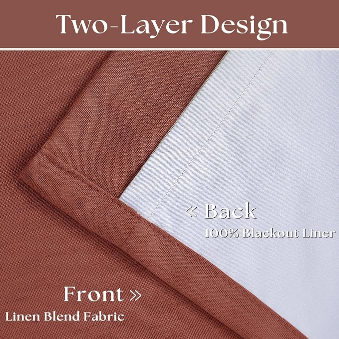 Terracotta Pinch Pleated 100% Blackout Linen 84 Inch Curtains | Room Darkening - Image 4