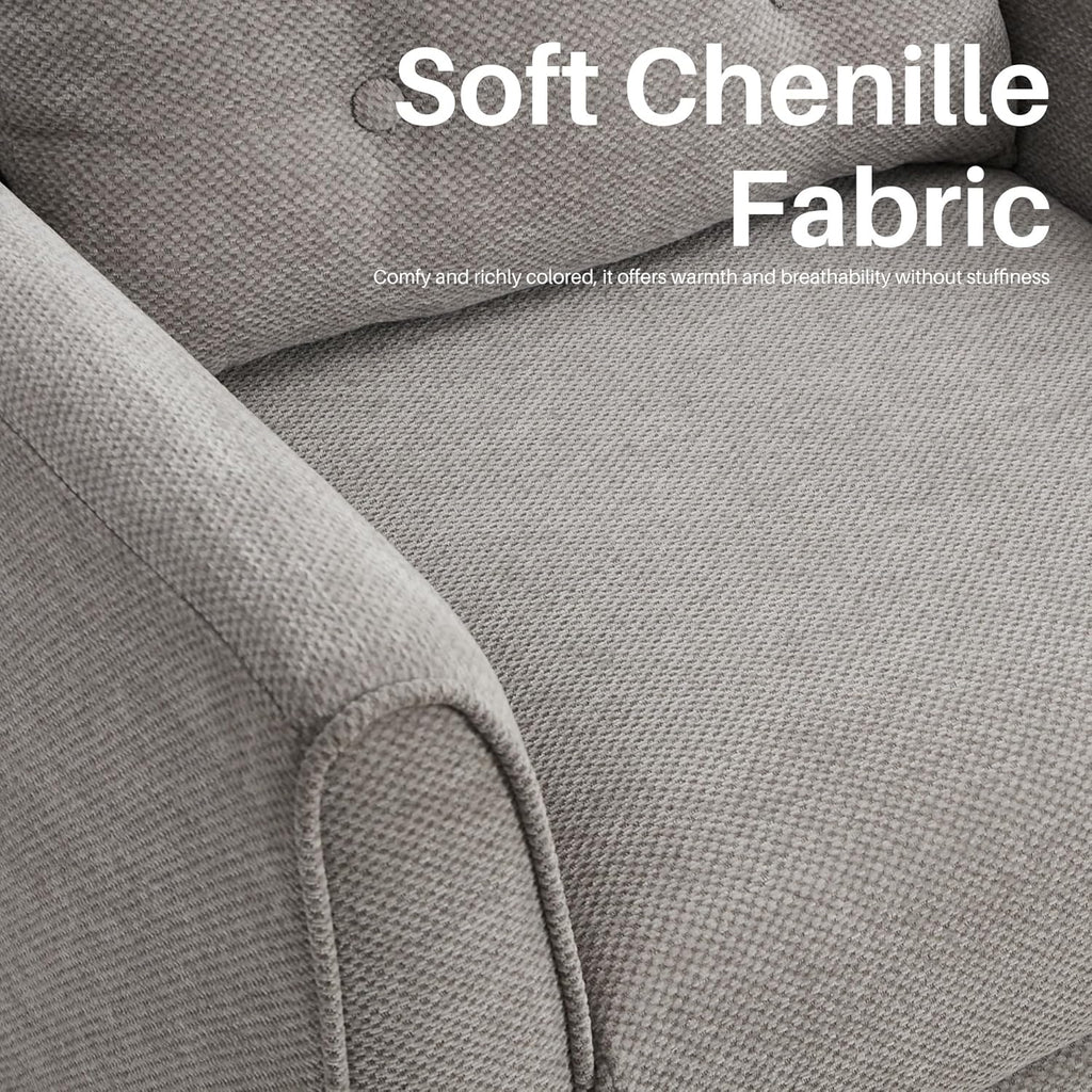 Mid Century Modern Accent Chairs, Chenille Grey Upholstered Armchair,Living Room Chairs with Wooden Legs, Side Single Sofa Chair for Bedroom, Office Cafe Waiting Room Apartment