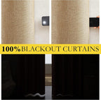 NICETOWN 100% Blackout Camel Linen Curtains 95 inches Length - Image 2