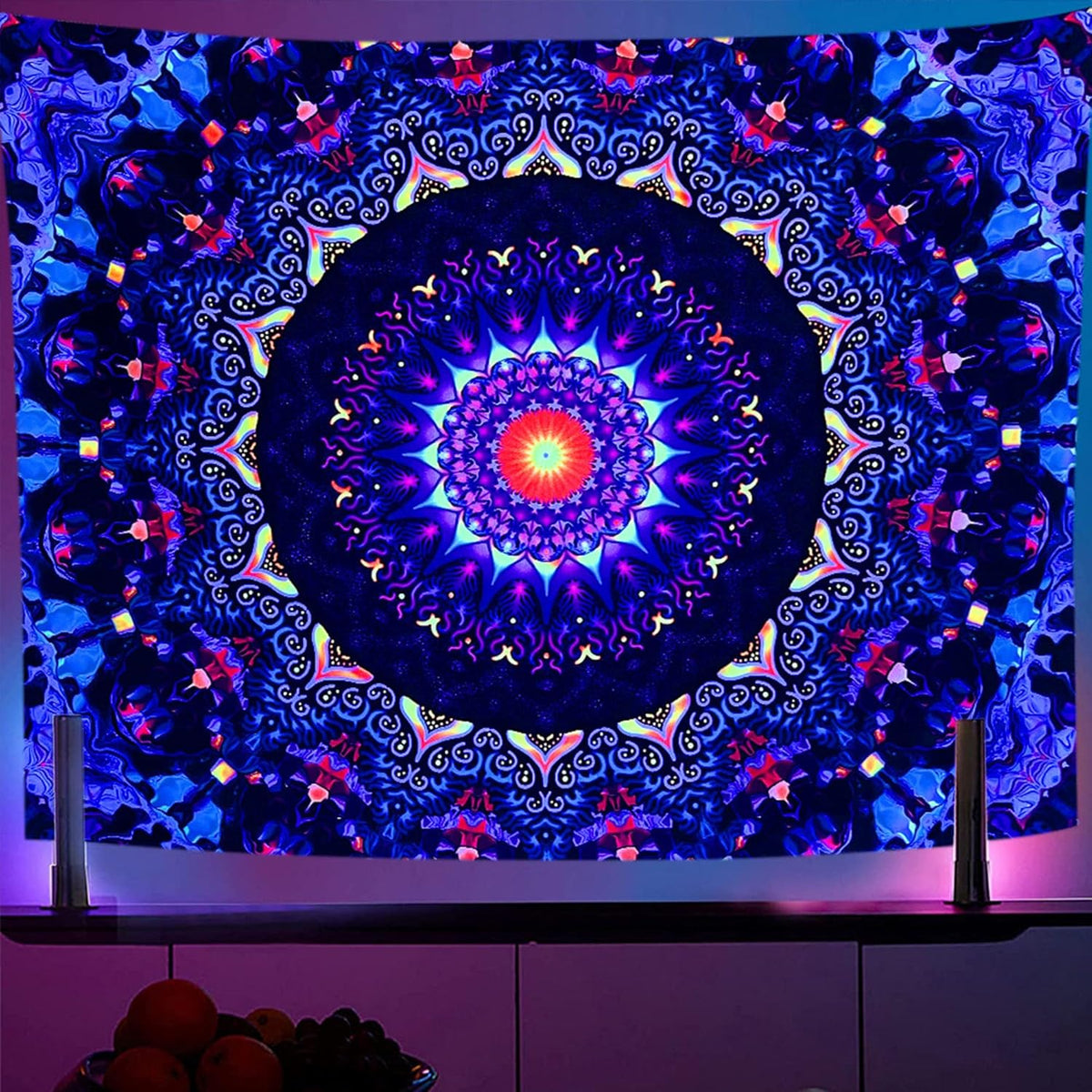 OSVINO Blacklight Trippy Mandala Tapestry 90"x70" UV Reactive Fantasy Tapestry Aesthetic Wall Decor for Living Room Bedroom Boho Wall Hanging