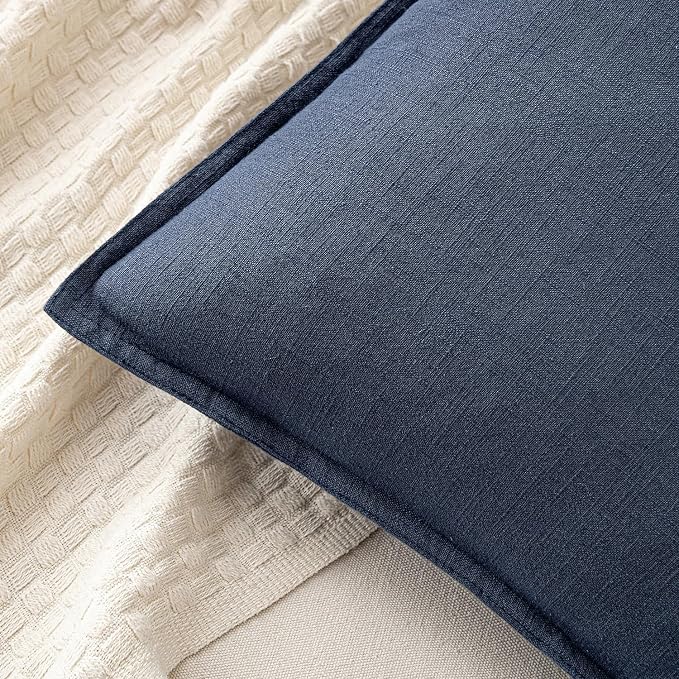MIULEE Decorative Linen Pillow Covers 18x18 Inch Indigo Blue | Boho Farmhouse​ - Image 2