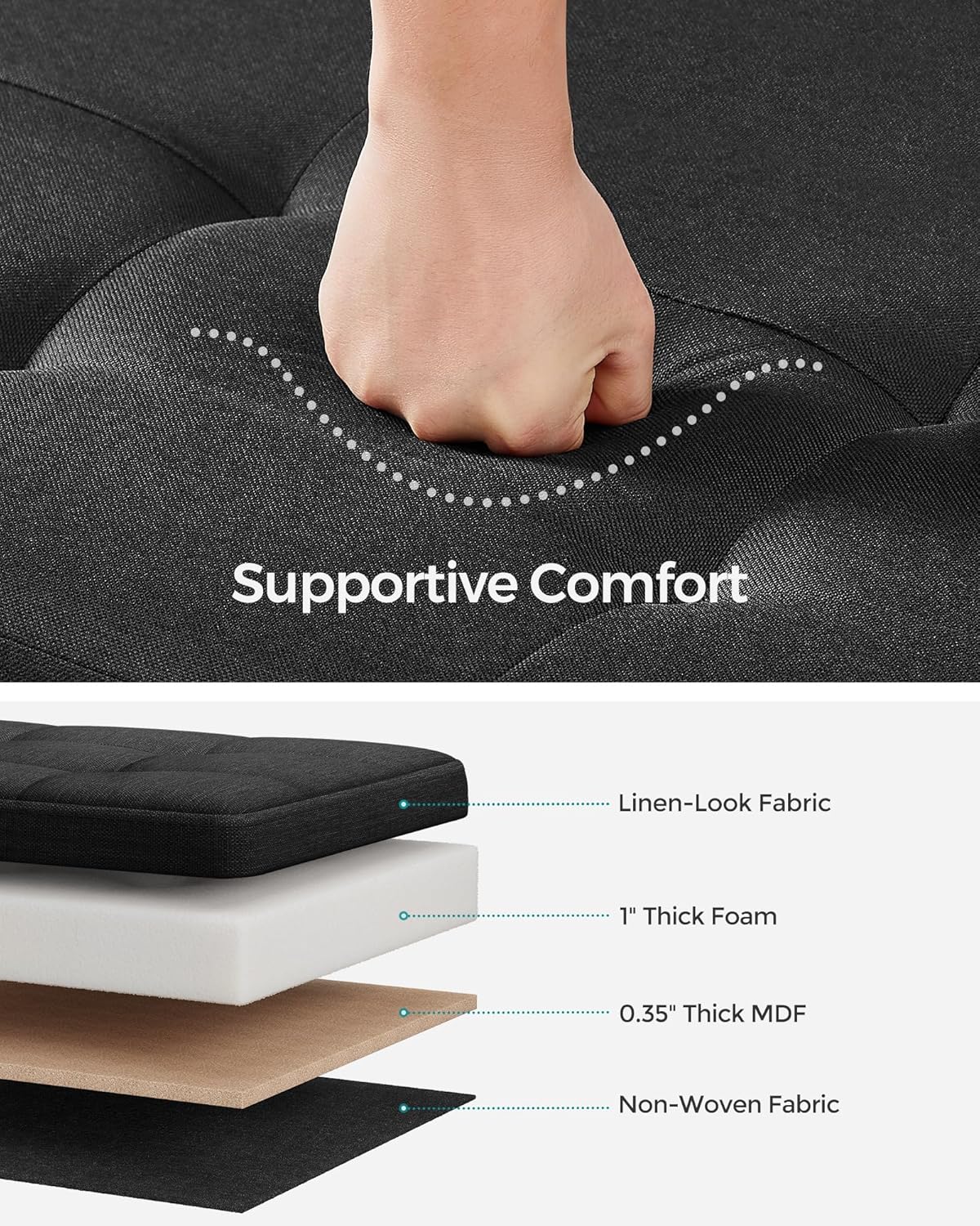 SONGMICS Storage Ottoman Bench, Foldable Foot Rest with Legs, 15 x 43 x 15.7 Inches, End of Bed Bench, Storage Chest, Load up to 660 lb, for Living Room, Bedroom, Entryway, Ink Black ULSF018B01