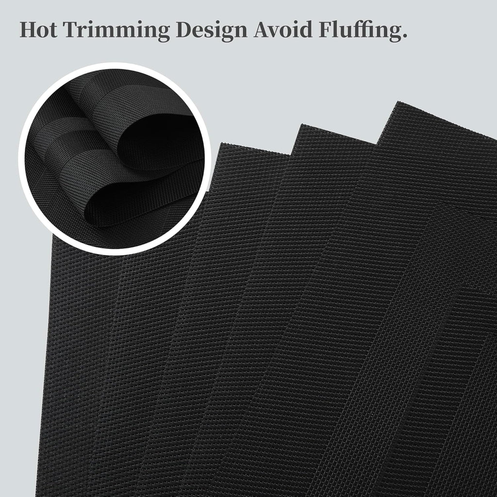 Leetaltree Black Frame Placemats Set of 8 - Heat Resistant Non-Slip Place mats for Dining Table, Washable Durable PVC Vinyl Woven Table Mats（Black Frame, 8）