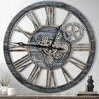 The B-Style Large Real Moving Gears Wall Clock 30 inch Rustic Retro Industrial Farmhouse Wood Clock Oversized Decorative Vintage Wall Clocks for Living Room (Carbon Gray)