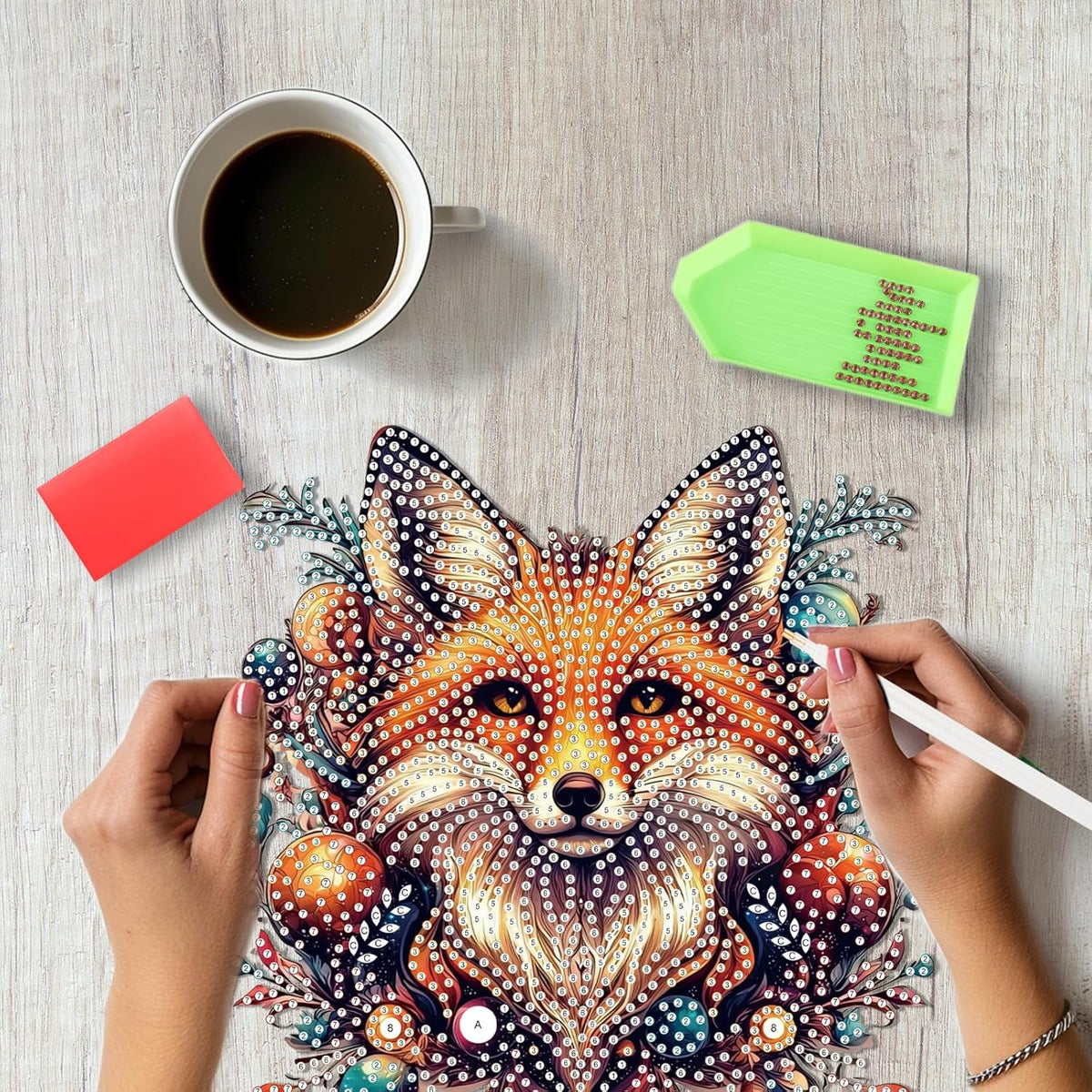 SENQAO Fox Diamond Art Hanging Kit for Adult, Special Shaped Rhinestone, Double Sided DIY Acrylic Diamond Art Painting Window Pendants Home Garden Wall Hanging Kits Hanging Ornament