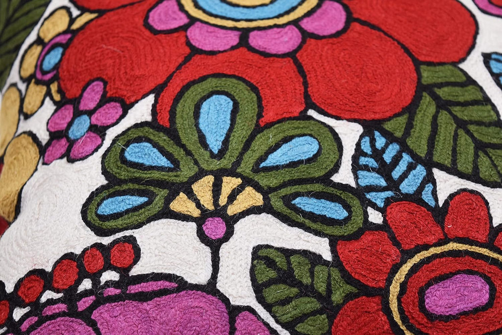 Floral Pillow Cover Handembroidered Wool 18x18 (Retro Floral Pillow Cover)