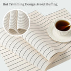 Leetaltree White with Black Stripes Placemats Set of 12 - Heat Resistant Non-Slip Place mats for Dining Table, Washable Durable PVC Vinyl Woven Table Mats（White Stripes, 12）
