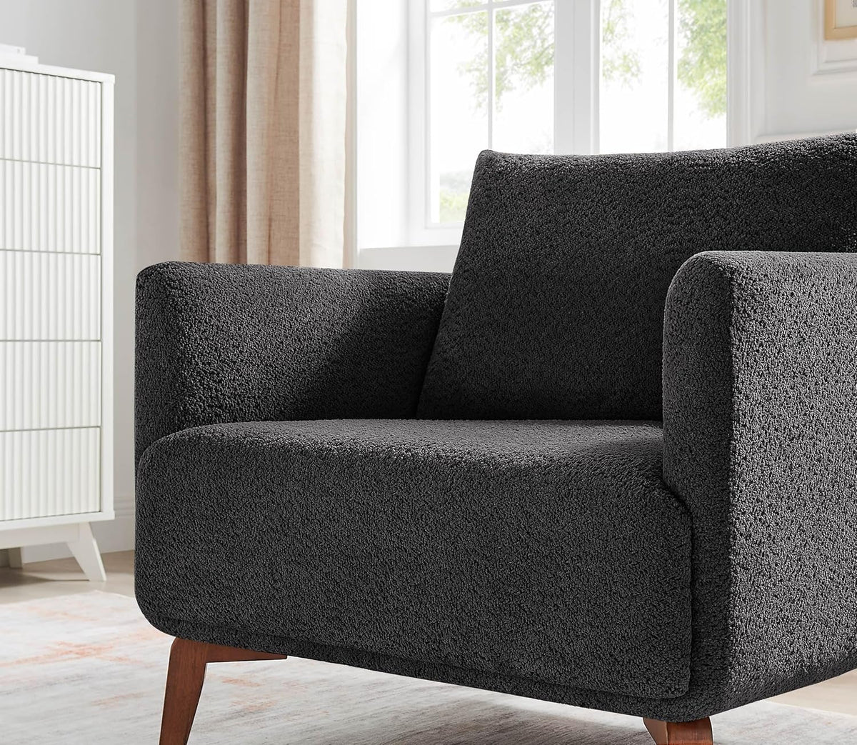 Oversized Accent Chair Modern Boucle Armchair for Living Room Sets of 2 - 37" Wide & Cozy Reading Chair with Solid Wood Legs, Dark Gray Upholstered Lounge Chair for Bedroom & Office (Easy Assembly)