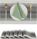 Leetaltree Black with White Woven Placemats Set of 6 - Heat Resistant Non-Slip Place mats for Dining Table, Washable Durable PVC Vinyl Woven Table Mats(Black with White, 6)