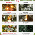 Homde Pencil Christmas Tree 7 Foot Pre-Lit Artificial Christmas Tree with Flocked Snow Pine Cone 210 Warm White Light Holiday Decor