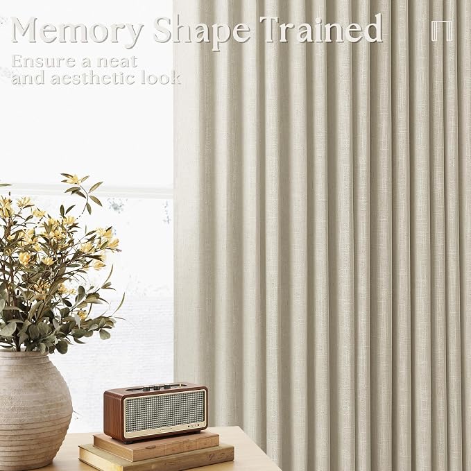 60 Inch Width 92 Inches Long Linen Pinch Pleated Curtains 1 Panel | Light - Image 3