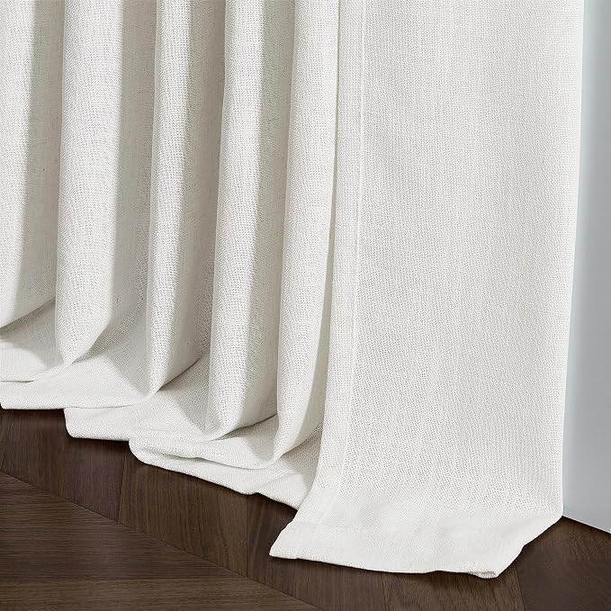 Beige White Pinch Pleated Linen Semi Sheer Curtains 54 Inch Length 2 Panels | - Image 6