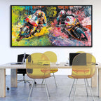 JEAWA Framed Canvas Wall Art - Large Abstract Painting Decor, Motorcycle Racing Color Graffiti Pictures, Modern Art Prints for Bedroom Living Room Bathroom Home Decoration, 29x58 IN