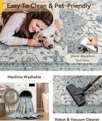 RELEANY Washable Area Rug, Water Repellent, Pet Friendly, Vintage Floral Boho - Image 4