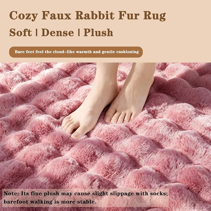 Dusty Rose Rabbit Plush Rug 5'x7', Fluffy Shaggy Area Rug - Image 5