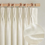 Pinch Pleated 70 Inch Extra Wide Cream Light Filtering Dining Room Curtains 96 - Image 2